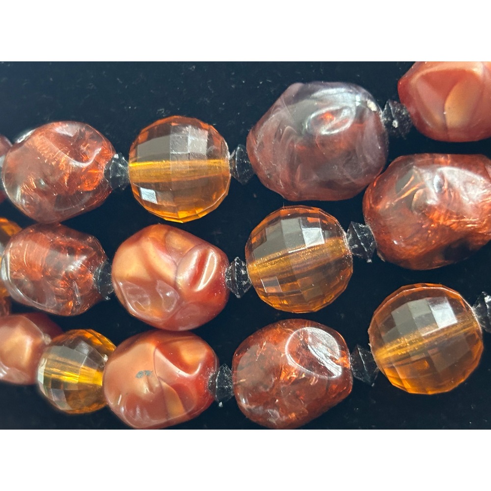 Vintage Signed Vendome Triple Strand Amber And Brown Lucite Beads - Picture 4 of 6